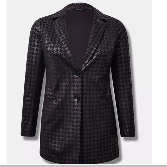 NWOT Torrid Studio Luxe Ponte Relaxed Blazer, black Houndstooth Size 00 M/L - Picture 4 of 15